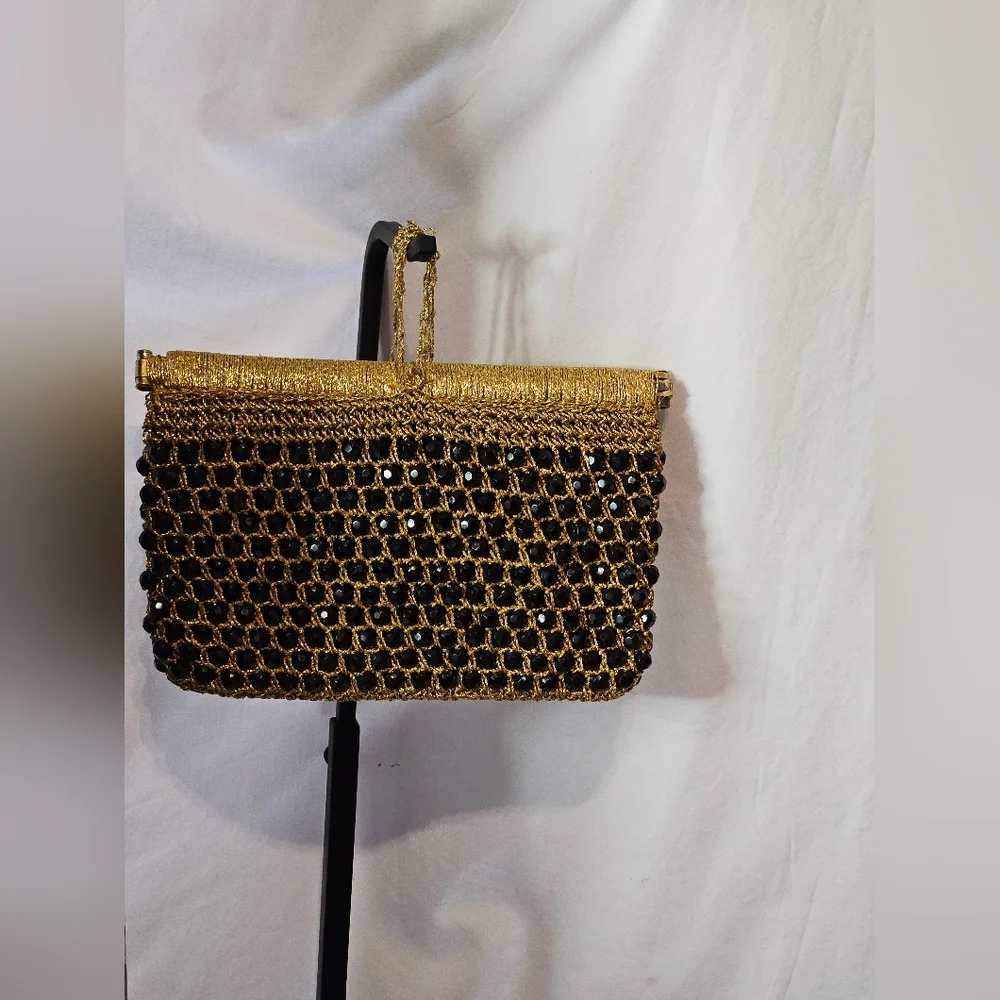 Vintage 60's/70s Delill Black Beaded Embellished Purse Made In Italy.